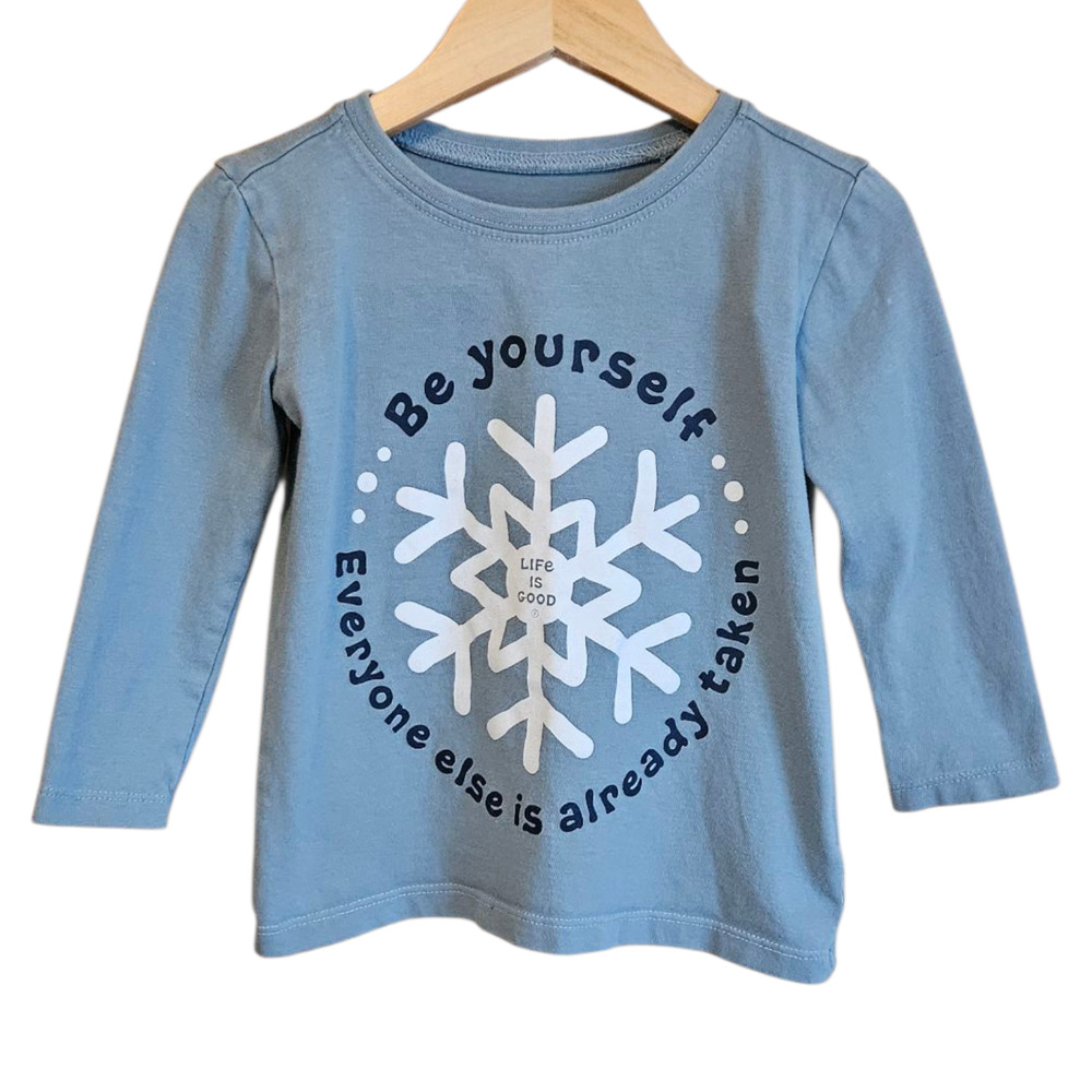 Life Is Good Toddler Long Sleeve Shirt Blue Snowflake Graphic Be Yourself 2T